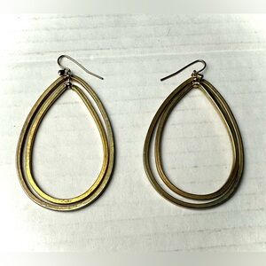 Vintage Gold Tone Double Open‎ Teardrop Dangle Hoop Drop Earrings Rhinestone